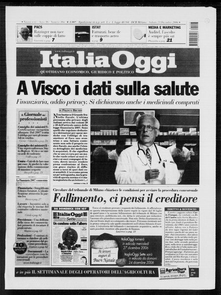 Italia oggi : quotidiano di economia finanza e politica